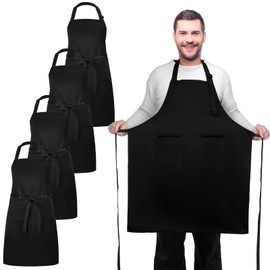 Cozypower 4 Pcs Plus Size Apron for Big and Tall Extra Large and Long Chef Apron with 2 Pockets Adjustable Bib Cooking Black for Women Men Cooking Kitchen BBQ Work, Water and Oil Resistant