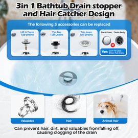 Brass Pop-Up Tub Drain Stopper Plug with Hair Catcher - Universal Fits Any 1-1/2 to 1-3/4" Wide and Depth 1" Holes Tub Drain, Press-Type Bounce Core, Anti-Clog Drain Filter for Bathroom Tub