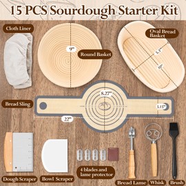 P&P CHEF 9” Round & 10” Oval Bread Proofing Baskets, Complete Sourdough Bread Baking Supplies For Beginners & Pros, Bread Making Tool Kit with Cloth Liner Bread Lame Scraper Brush