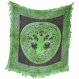 Beautiful Tree of Life Green on Black Altar Tapestry Cloth 18" x 18"