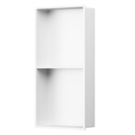 BATHFINESSE Shower Niche 12 X 24 in No Tile Needed, White Double Shelves Recessed Wall Niche Shelf for Bathroom Storage, Stainless Steel