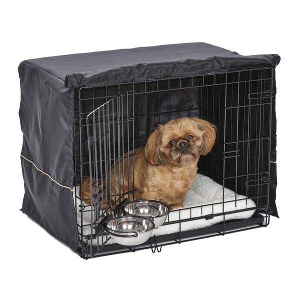 iCrate Dog Crate Starter Kit | 24-Inch Ideal for Small Dog Breeds (weighing 13 - 25 Pounds) || Includes Dog Crate, Pet Bed, 2 Dog Bowls & Dog Crate Cover (Black)