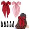 Leogony 2PCS Large Pink and Red Satin Hair Bow, Long-Tail
