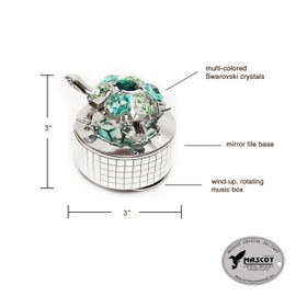 Mascot Chrome Plated Turtle Mirror Music Box w/Green Mixed Mascot Crystals- Romantic Gift for her Birthday, Anniversary, Wedding or Home Decorations… (Mixed) (Green)