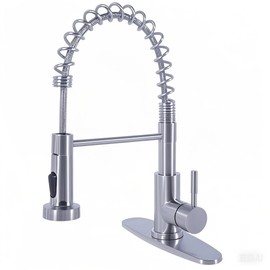 SHACO Kitchen Faucet, Stainless Steel Kitchen Faucet with Pull Down Sprayer, Commercial Single Handle Spring Faucet for Farmhouse Camper Laundry Utility RV Wet Bar Sink Brushed Nickel, SC-FST006L-D-ZZ