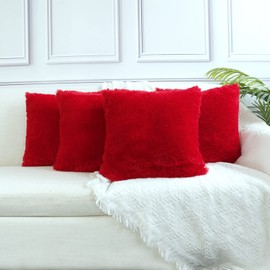 Sea Soft Lion Velvet Throw Pillow Case Cushion Cover Fashion Home Decorative Pillowcase （4-pack） (Red)