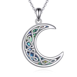 VONALA Celtic Knot Moon Necklace 925 Sterling Silver Moon Pendant Chain Ireland Jewellery Gifts for Women Girls, Silver Sterling Silver, Abalone