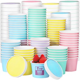 Fulmoon 100 Pack Paper Soup Containers with Lids Disposable Paper Food Containers with Vented Lids Kraft Ice Cream Containers Bowls Soup Cup Ice Cream Cups for Soups Restaurants (Multi Colors,8 oz)
