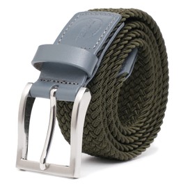 TOUGERJOY Mens Stretch Belt, Woven Elastic Braided Web Belt Casual for Golf Hunting Pants Jeans Large Green