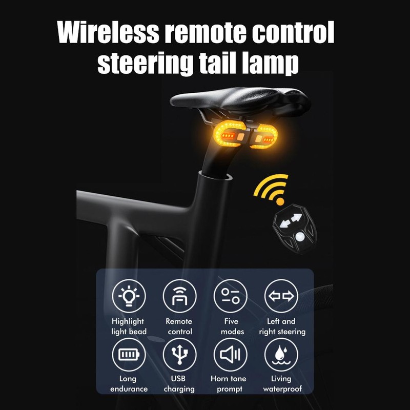 Bike Tail Light with Turn Signals USB Rechargeable Wireless Remote