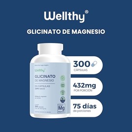 Wellthy Glicinato Magnesio 300 Cápsulas 432mg 100 Natural Puro Alta Absorción Veganas