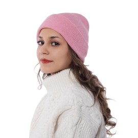 Beanie for Men Women, Unisex Knitted Caps Soft Cuffed Plain Hat for Winter Warm (US, Alpha, One Size, X-Large, Pink)