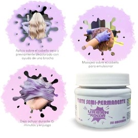 Tinte Semi Permanente para Cabello Sin Amoniaco Urban Kolor Shot - Tonos Luminosos y Brillantes con Aceite de Argán y Kerartina 120gr. (Lila)
