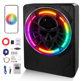 CAMECHO 10" 1200W Slim Powered Car Subwoofer, Underseat Amplified Bass Tube with Color Light, Variable Boost & Phase Control, APP Control, Sub Amp for Truck SUV Jeep MPV Sedan