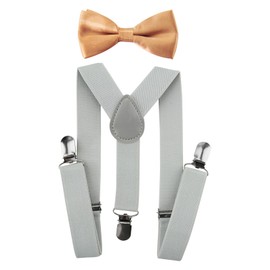 axy Children's Light Grey Braces Y Shape with Bow Tie 3 Clips Extra Strong, Light grey braces + beige bow tie