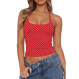 QINSEN - Camisas básicas con cuello halter y corbata para mujer, con doble forro adelgazante, para salir sin mangas