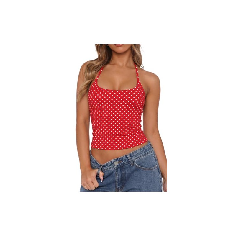QINSEN - Camisas básicas con cuello halter y corbata para