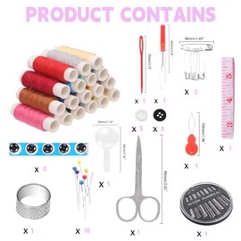 Mini Sewing Kit - Compact & Portable Needle and Thread Kit for Travel, Home, Office, Emergency, Beginners & Kids - Complete Sewing Supplies with Scissors, Tape Measure, Thimble, Buttons - Ideal Colle