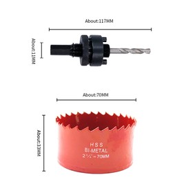 LAIWEI Hole Saw 70 mm, Heavy Duty Mandrel Hole Drill, 4341 Drill, Hole Cutter for Drilling Holes in Wood, Aluminium, PVC and Other Materials, Drilling Tools