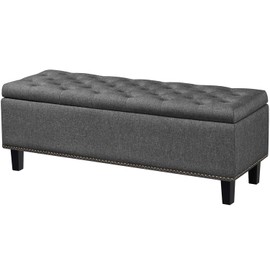 Yaheetech Storage Bench, 17.5" D x 49" W x 18" H, Linen Ottoman with Storage End of Bed Bench with Wooden Legs for Living Room, Bedroom, Entryway, Window, Dark Gray