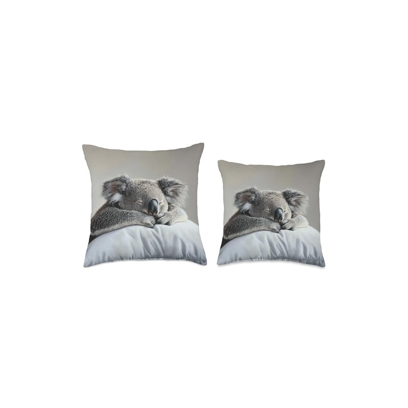 Sleepy Koala on a Light Gray Pillow Throw Pillow