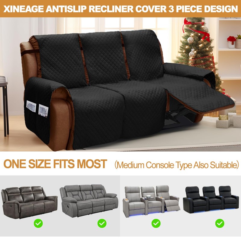 XINEAGE Water Resistant Recliner Cover, 3 Seat Sofa Covers with