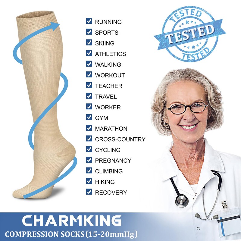 CHARMKING Compression Socks for Women & Men (8 Pairs) 15-20