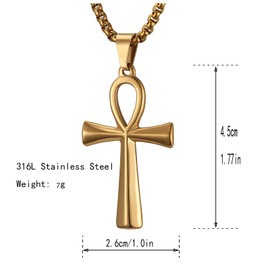 STWTR Men's Stainless Steel Coptic Ankh Cross Religious Pendant Necklace, Stainless Steel, not known