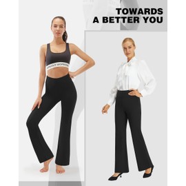 AFITNE Yoga Dress Pants for Women, High Waisted Workout Bootcut Flared Work Pants with Pockets Bootleg Business Office Casual Pants Black - L
