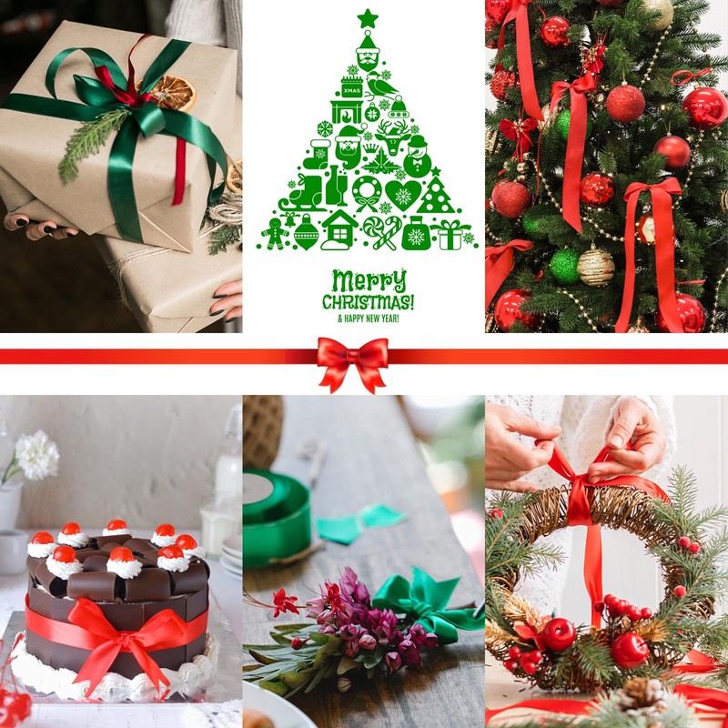3 Rolls 90 Yard Christmas Satin Ribbon, 1 Inch Wide