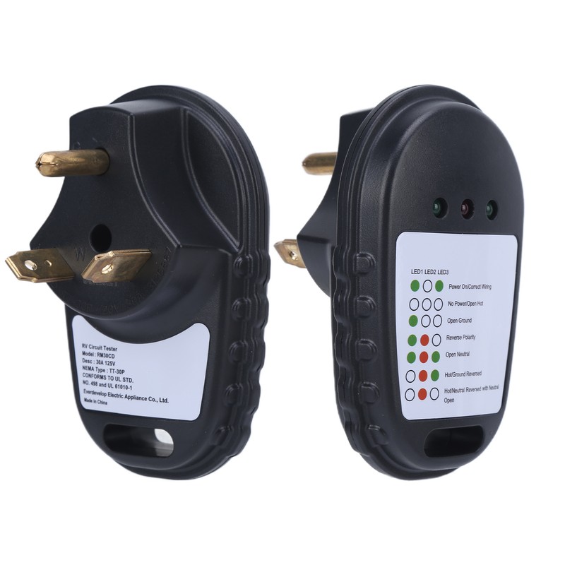 30A RV Circuit Analyzer Portable Power Tester Receptacle with LED