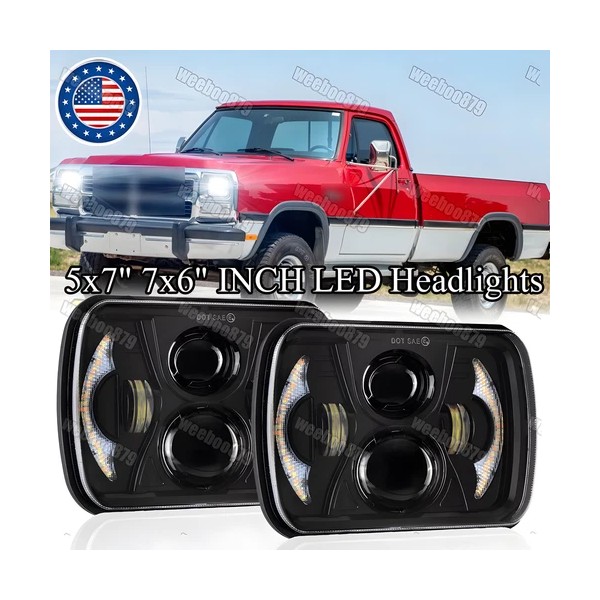 Unbranded 5x7" 7x6" LED Headlights Hi/Lo Beam For Dodge D150