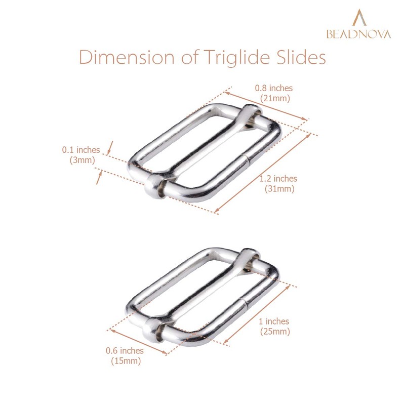 BEADNOVA Metal Rectangle Adjuster Triglides Slides Buckle, Roller Pin Buckles
