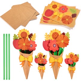 HOWAF 24pcs Fall Flower Bouquet Craft Kit, Make Your Own Autumn Sunflower Thankful Autumn Floral for Kids, Thanksgiving DIY Gift Fall Leaves Kraft Kit for Fall Party Classroom Activities