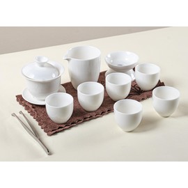Tandarui Chinese Tea Set Gaiwan Tea Set Chinese Gongfu White Jade Tea Set Japanese Tea Set 6 cups Tea Set at Home(Home-CB)