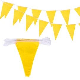 MECCANIXITY 2 Pcs 50 Feet Yellow Pennant Banner Flags String Triangle Hanging Triangle Bunting Flags for Festive, Wedding, Birthday Party Decorations