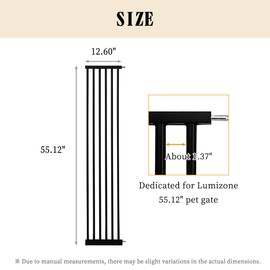 Lumizone Extra Tall Pet Gate 55.12" High Pressure Mounted 12.60" Wide Extension kit 1.37" Gap (12.60" W, Black)