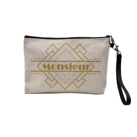 Canvas Bag - Monsieur Homme Luxe Vintage Style - Linen Look Canvas Cosmetic Bag - Purse - 15 x 10 cm, linen, Cosmetic bag
