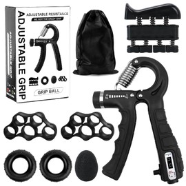 Jasonwell Grip Strength Trainer Hand - Adjustable Resistance (5kg-60kg) Counting Hand Trainer Grip Non-Slip Grip Trainer for Home Use Elderly Athletes Hand Rehabilitation Training Grip Trainer Set Color Box with Storage Bag （7 pcs）