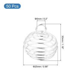sourcing map 50Pcs Spiral Bead Cages Pendants, 30x25mm Stone Holder Necklace Hollow Cage Pendants for Jewelry Making Crafting, Silver Tone
