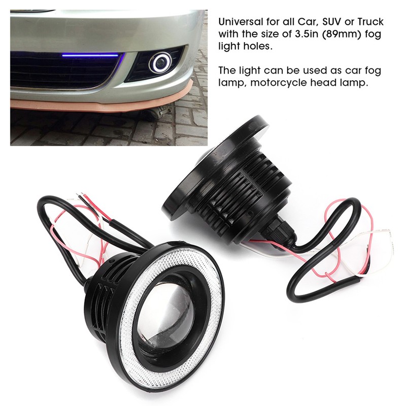 Pair 3.5in LED Fog Lights Angel Eyes with COB Universal
