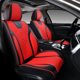 Doogo Automotive Seat Covers, Car Seat Covers Full Set, Red Leather Car Seat Cushions, 5 Seats Luxury Driver Seat Protectors Covers for Most Cars Trucks SUV (Red&Black,Full Set)