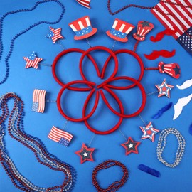 Suncalla 24 Pcs 4th of July Accessory Red White Blue Party Supply, Patriotic American Flag Headband Necklace for Fourth of July Accessory Kit Independence Day Memorial Day Party Parades (6 People)