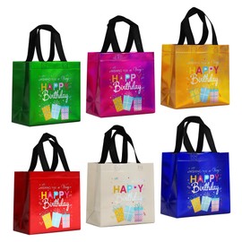 huichuan Multicolor Small Birthday Gift Bags with Funny Gift Design, 12 Pcs Lightweight Birthday Bags for Party & Favor Wrapping (8x3.9x8 Inches, 6 Colors)