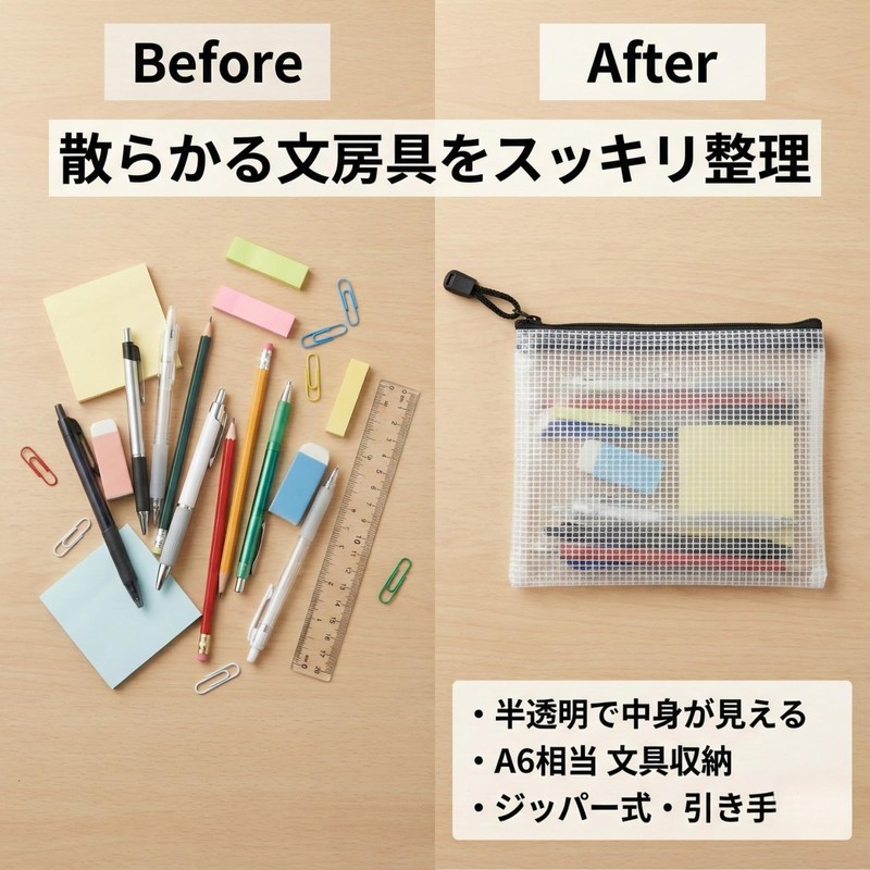 Zipper File Bags, A6, Set of 10, Mesh Pouch, Clear