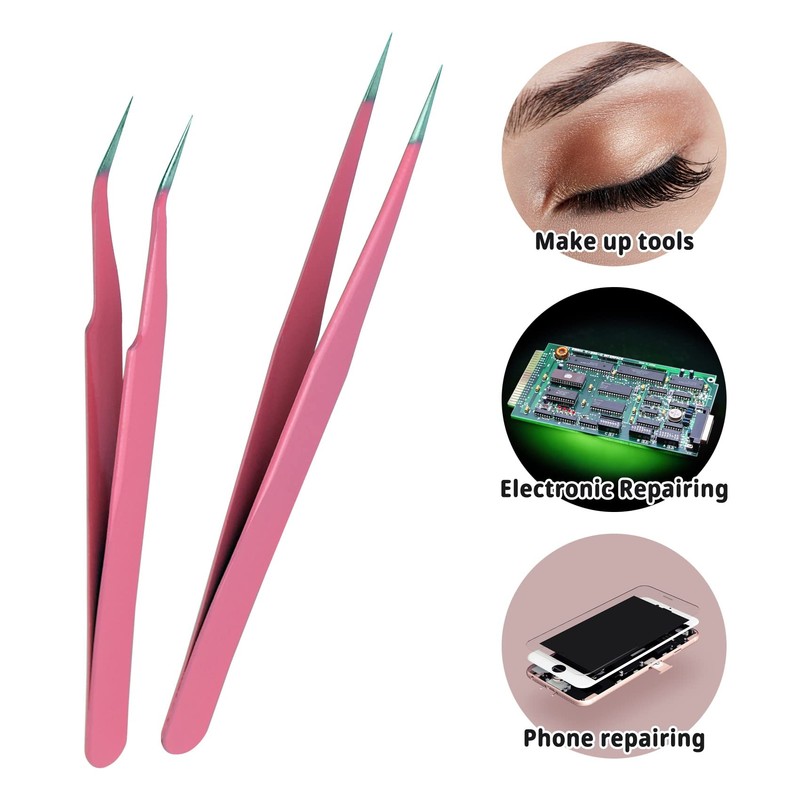 1Pcs Eyelash Tweezers, Nair Art Tweezers Straight and Curved Tip,