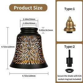 SWAIFDEE 4 Pack Ceiling Fan Light Covers, Metal Chrysanthemum Pattern Shades, Ceiling Fan Replacement Globes, 4.5" Height, 4-3/4" Diameter, 1-5/8" Fitter, Metal Cover for Pendant Lamp Wall Lamp