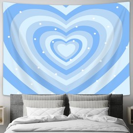 Drgilau Cute Blue Aesthetic Tapestry For Girl Bedroom, Blue Heart Shaped 2000s Hippie Wall Decor Tapestries, Woman Teen Girls Room Art Tapestry for College Dorm Living Room Decor 71X60 Inch