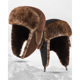 Jeere 2 Pieces Unisex Winter Trapper Hat Earflap Hat for Men Faux Fur Ear Flaps Hat Ushanka Hat Outdoor Skiing Hunting Hat (Black, Brown)