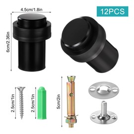 12Pcs Stainless Steel Cylindrical Door Stopper, Floor Mounted Doors Stoppers with Rubber Bumper for Bottom of Doors, Wall Protector for Top of Door, DoorHolder for Home or Office (Black)